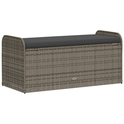 Storage Bench with Cushion Grey 115x51x52 cm Poly Rattan