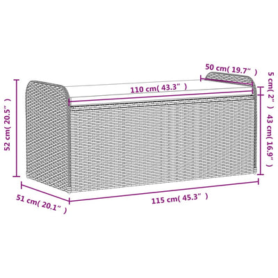 Storage Bench with Cushion Grey 115x51x52 cm Poly Rattan