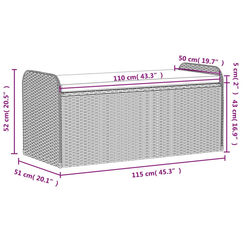 Storage Bench with Cushion Grey 115x51x52 cm Poly Rattan