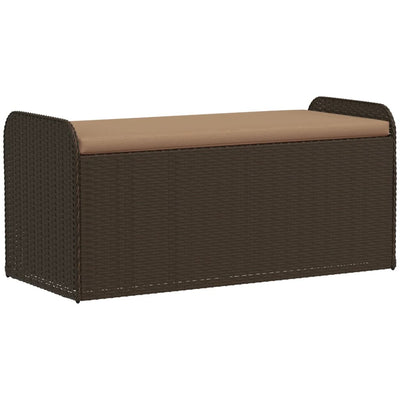 Storage Bench with Cushion Brown 115x51x52 cm Poly Rattan