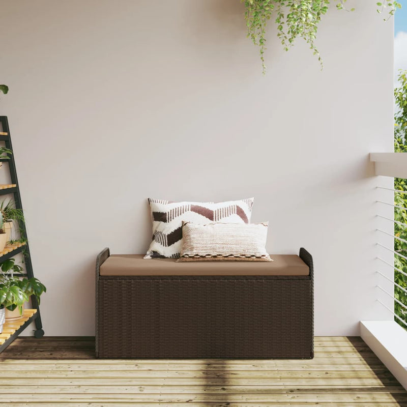 Storage Bench with Cushion Brown 115x51x52 cm Poly Rattan