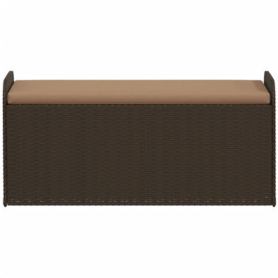 Storage Bench with Cushion Brown 115x51x52 cm Poly Rattan