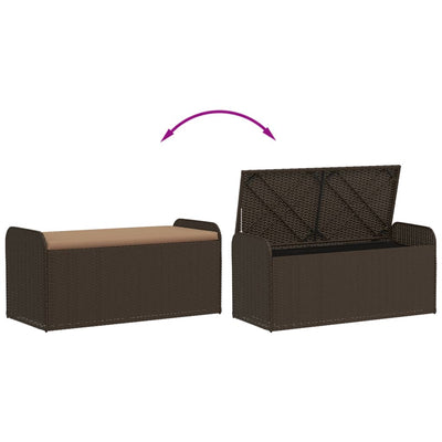 Storage Bench with Cushion Brown 115x51x52 cm Poly Rattan