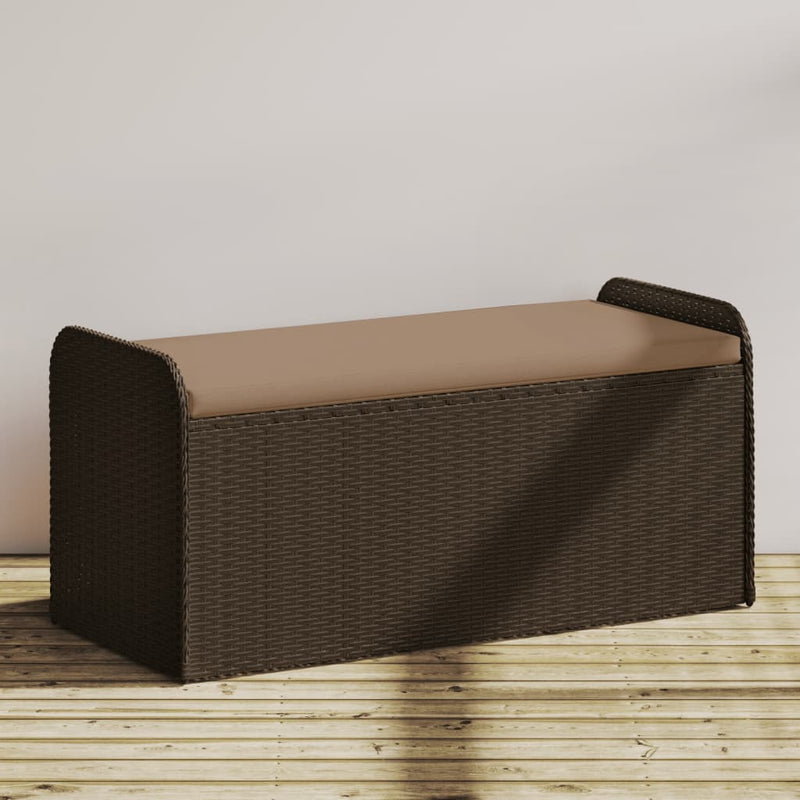 Storage Bench with Cushion Brown 115x51x52 cm Poly Rattan