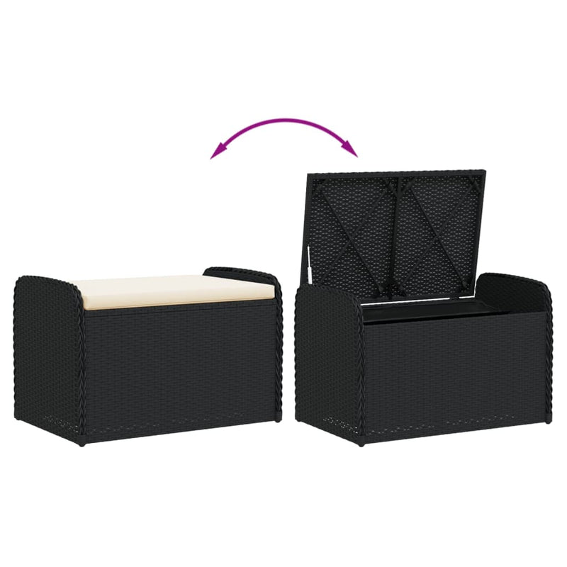 Storage Bench with Cushion Black 80x51x52 cm Poly Rattan