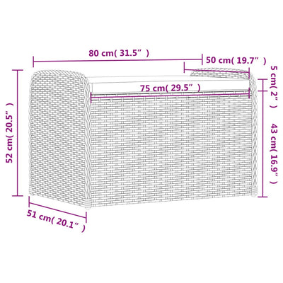 Storage Bench with Cushion Black 80x51x52 cm Poly Rattan