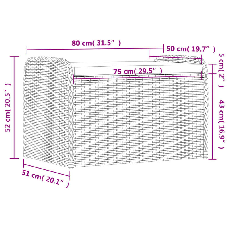 Storage Bench with Cushion Grey 80x51x52 cm Poly Rattan