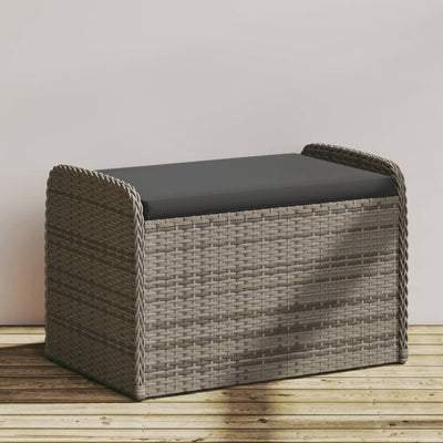 Storage Bench with Cushion Grey 80x51x52 cm Poly Rattan
