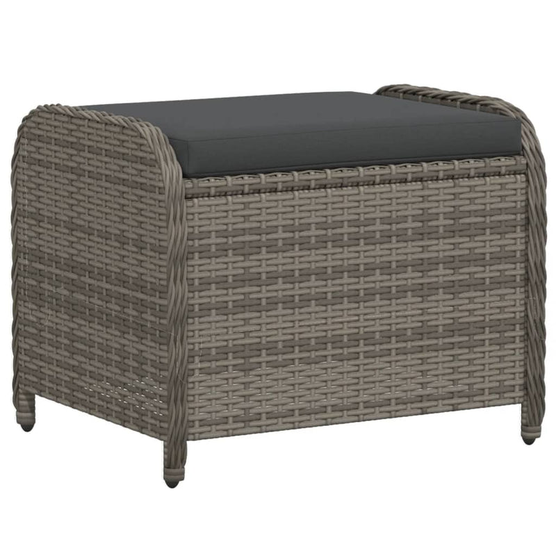 Garden Stool with Cushion Grey 58x46x46 cm Poly Rattan