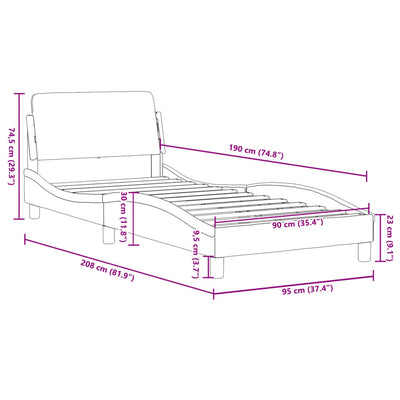 Bed Frame without Mattress Dark Grey 90x190 cm Fabric