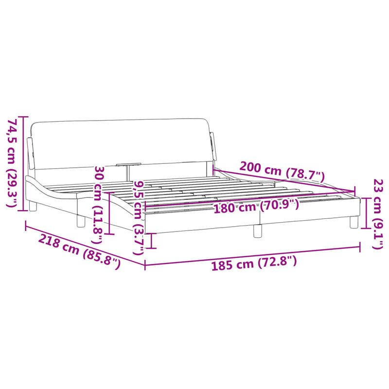 Bed Frame with Headboard Dark Grey 183x203 cm King Size Fabric