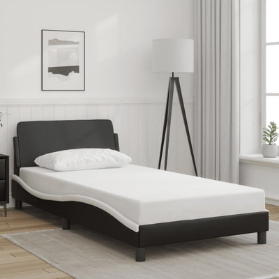 Bed Frame without Mattress Black and White 107x203 cm King Single Faux Leather