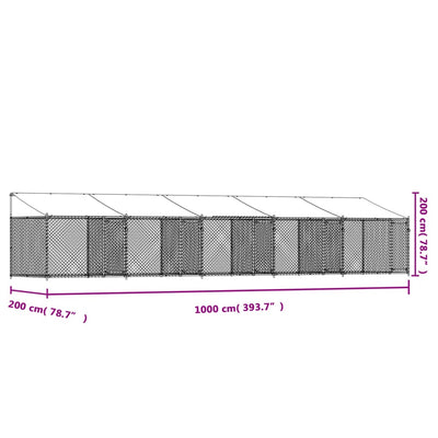 Dog Cage with Roof and Doors Grey 10x2x2 m Galvanised Steel