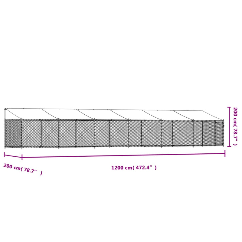 Dog Cage with Roof and Door Grey 12x2x2 m Galvanised Steel