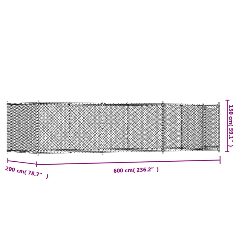 Dog Cage with Door Grey 6x2x1.5 m Galvanised Steel