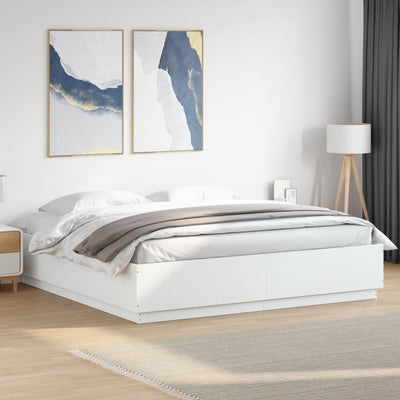 Bed Frame with LED without Mattress White 183x203 cm King