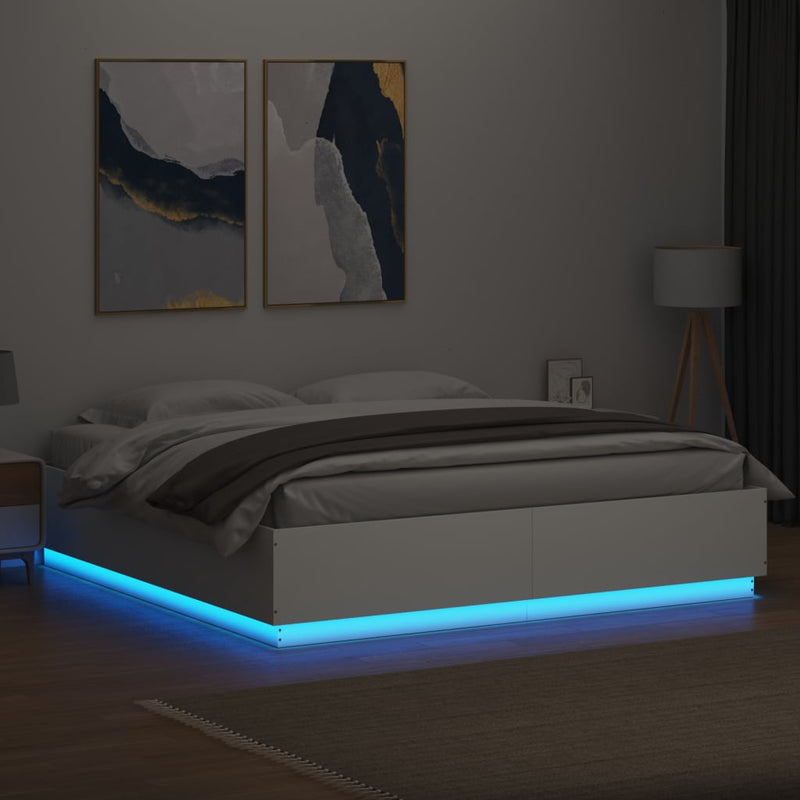Bed Frame with LED Lights White 183x203 cm King Size Engineered Wood