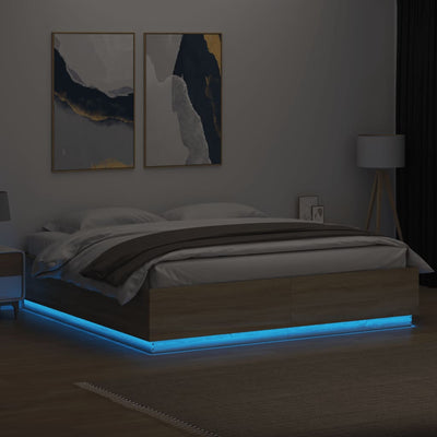 Bed Frame with LED without Mattress Sonoma Oak 183x203 cm King