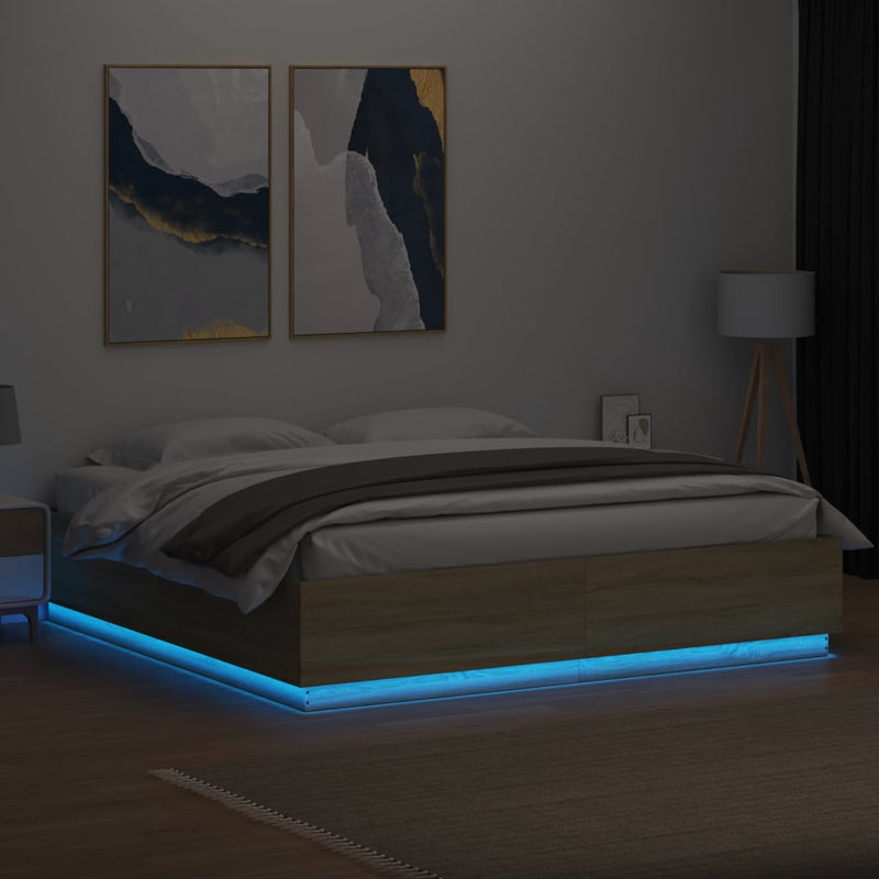 Bed Frame with LED Lights Sonoma Oak 183x203 cm King Size Engineered Wood