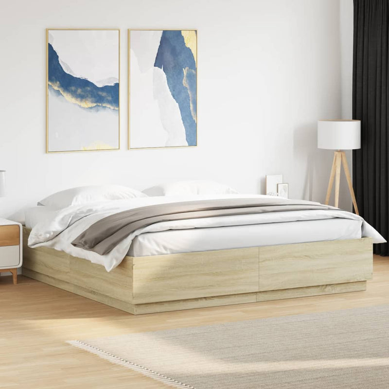 Bed Frame with LED Lights Sonoma Oak 183x203 cm King Size Engineered Wood