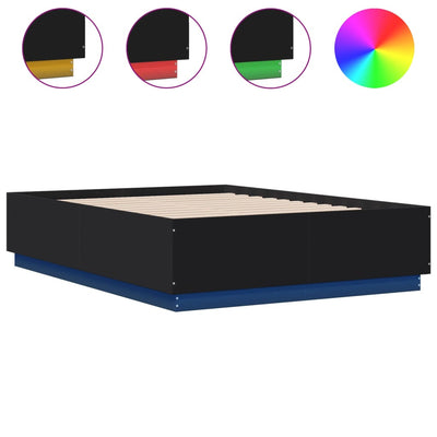 Bed Frame with LED without Mattress Black 135x190 cm