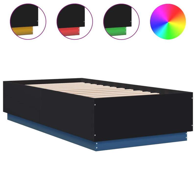 Bed Frame with LED without Mattress Black 90x190 cm