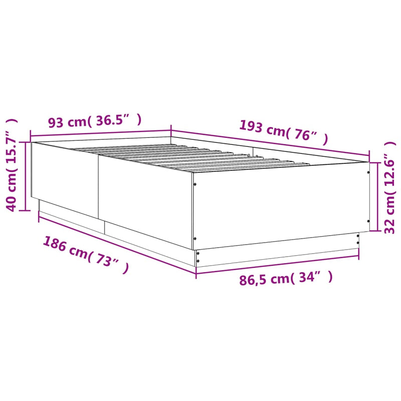 Bed Frame without Mattress Black 90x190 cm