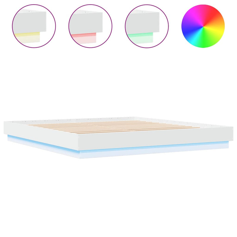 Bed Frame with LED Lights White 183x203 cm King Size