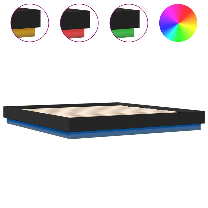 Bed Frame with LED without Mattress Black 183x203 cm King