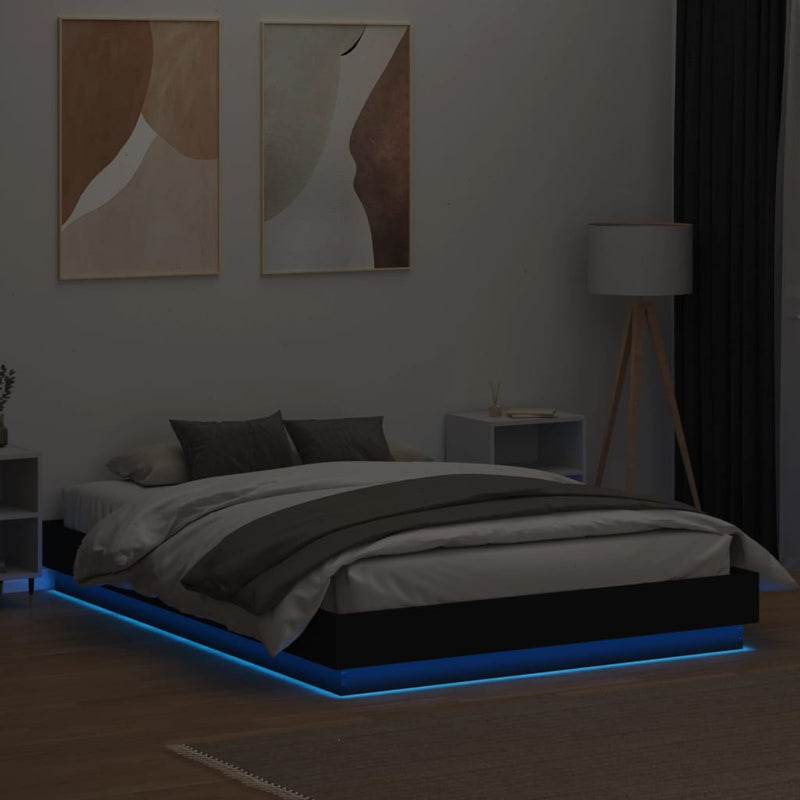 Bed Frame with LED without Mattress Black 150x200 cm