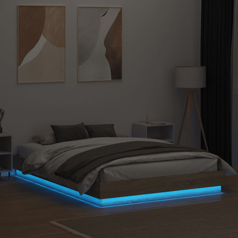 Bed Frame with LED without Mattress Sonoma Oak 150x200 cm