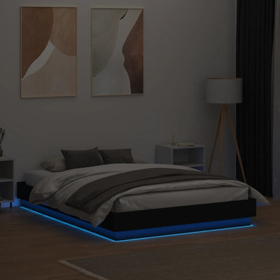 Bed Frame with LED without Mattress Black 135x190 cm