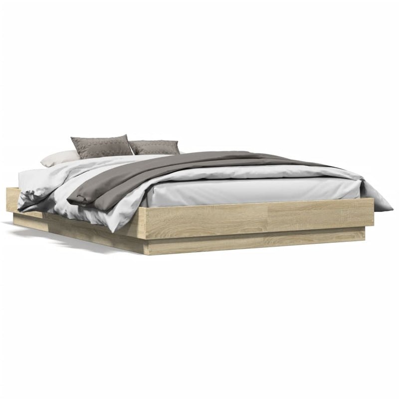 Bed Frame with LED without Mattress Sonoma Oak 135x190 cm