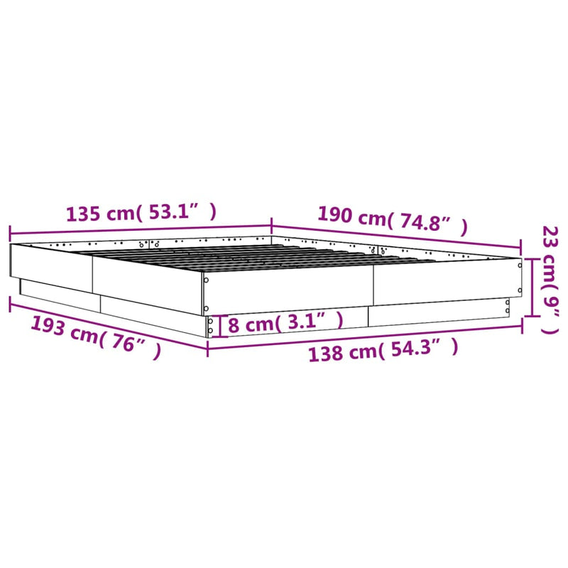 Bed Frame without Mattress Black 135x190 cm