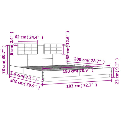 Bed Frame without Mattress Sonoma Oak 183x203 cm King