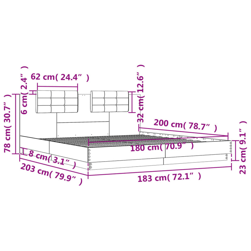 Bed Frame without Mattress Sonoma Oak 183x203 cm King