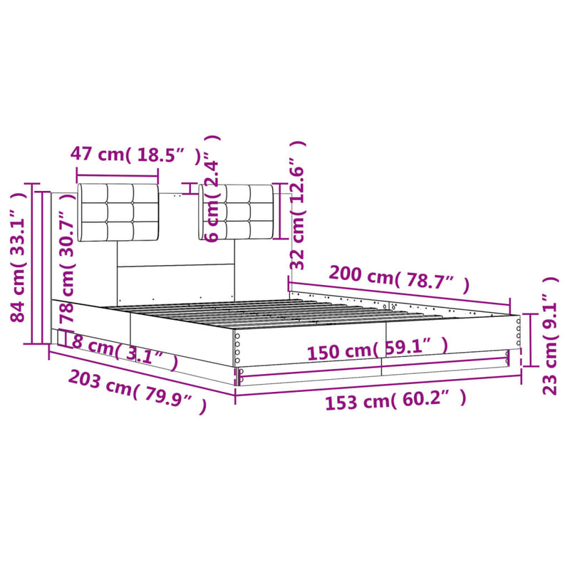 Bed Frame without Mattress Black 150x200 cm