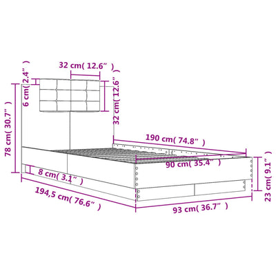 Bed Frame without Mattress Black 90x190 cm