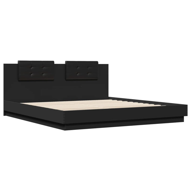 Bed Frame with Headboard and LED Lights Black 183x203 cm King Size