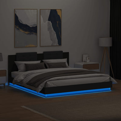 Bed Frame with LED without Mattress Black 183x203 cm King