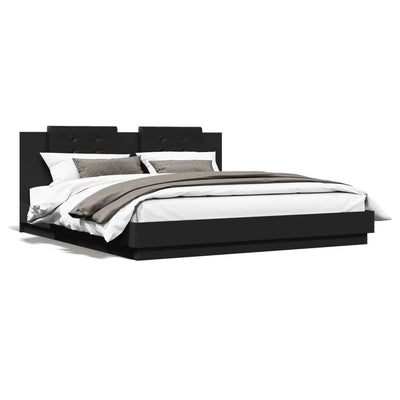 Bed Frame with Headboard and LED Lights Black 183x203 cm King Size