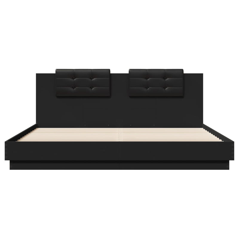 Bed Frame with Headboard and LED Lights Black 183x203 cm King Size