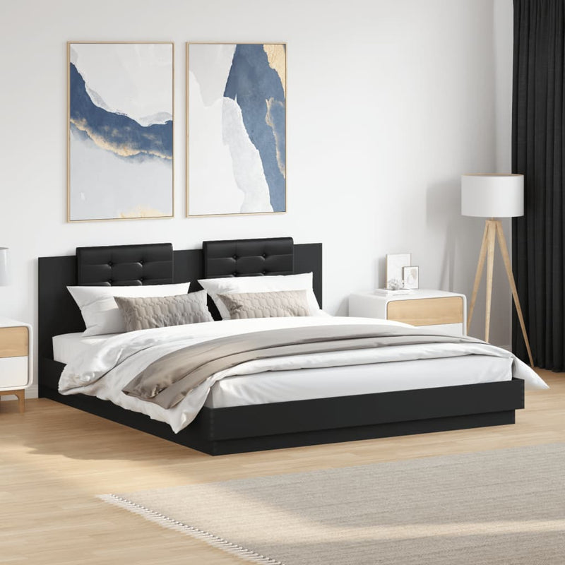 Bed Frame with LED without Mattress Black 183x203 cm King