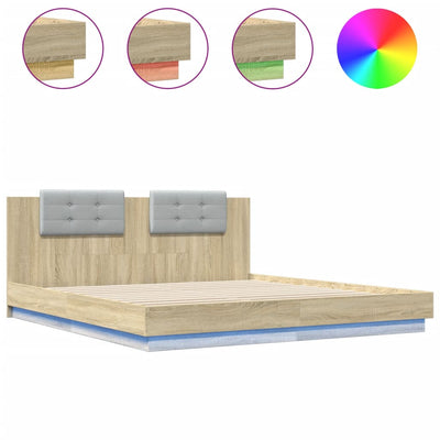 Bed Frame with Headboard and LED Lights Sonoma Oak 183x203 cm King Size