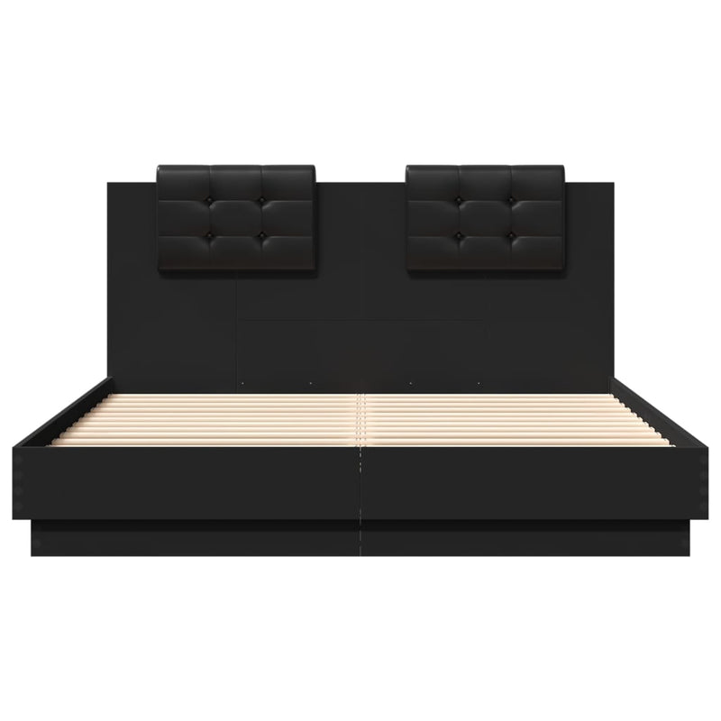 Bed Frame with Headboard and LED Lights Black 150x200 cm