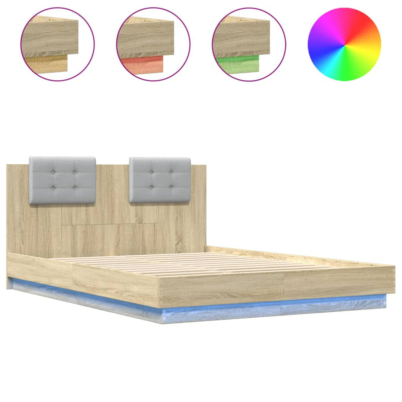 Bed Frame with LED without Mattress Sonoma Oak 150x200 cm