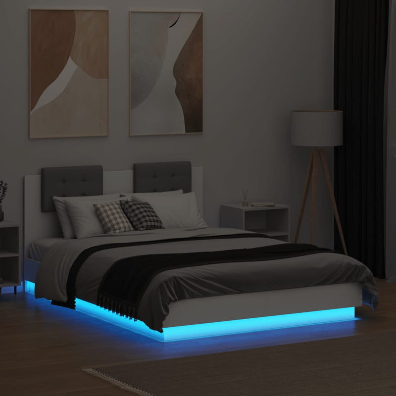 Bed Frame with LED without Mattress White 135x190 cm