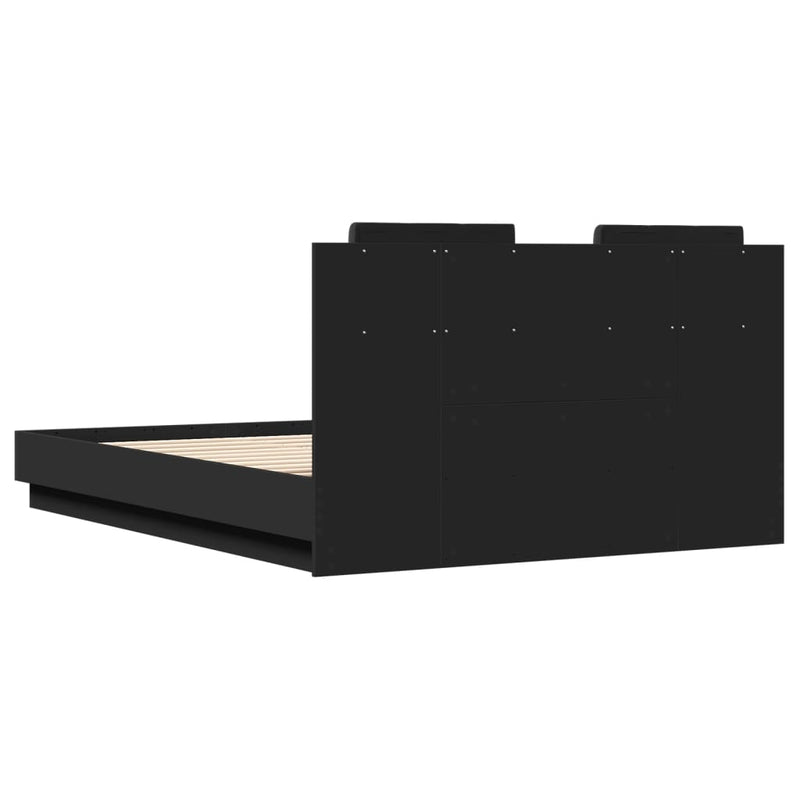 Bed Frame with Headboard and LED Lights Black 135x190 cm