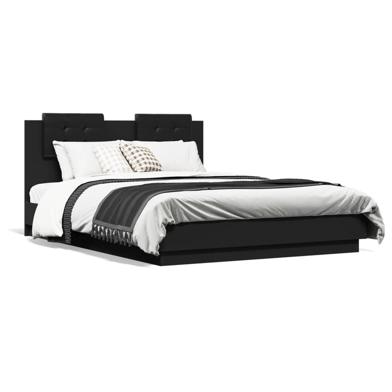Bed Frame with Headboard and LED Lights Black 135x190 cm