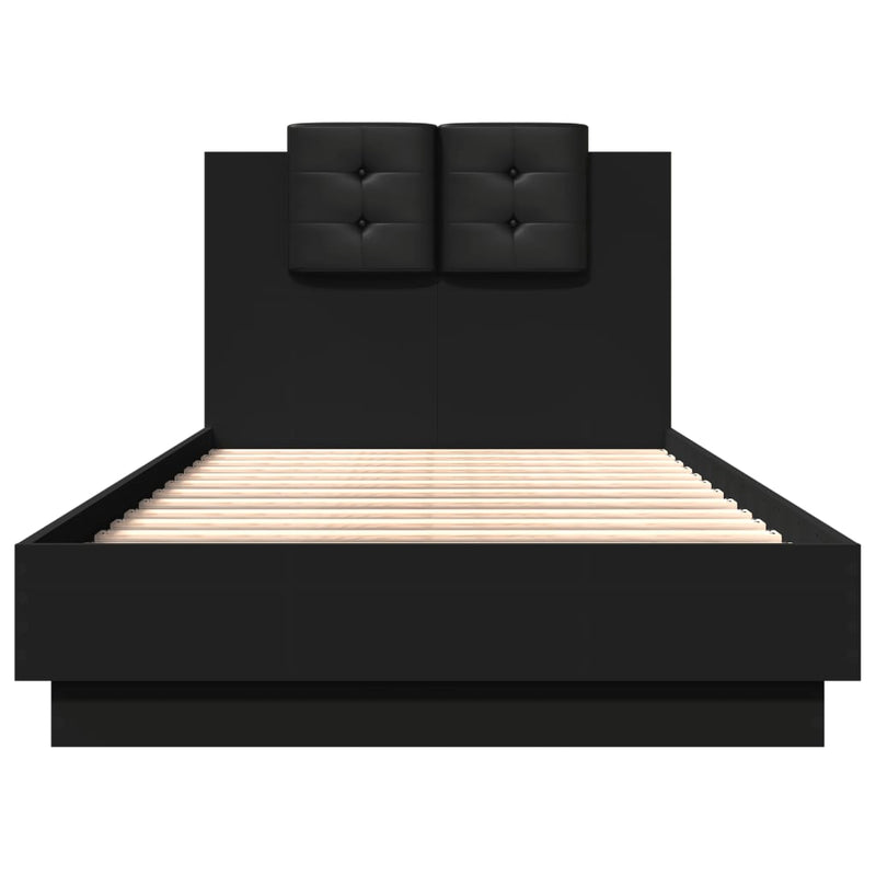 Bed Frame with LED without Mattress Black 90x190 cm